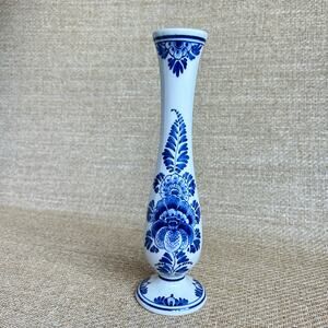 Vintage Delft Blue Hand Painted 9" Bud Vase Floral DC Delft Holland